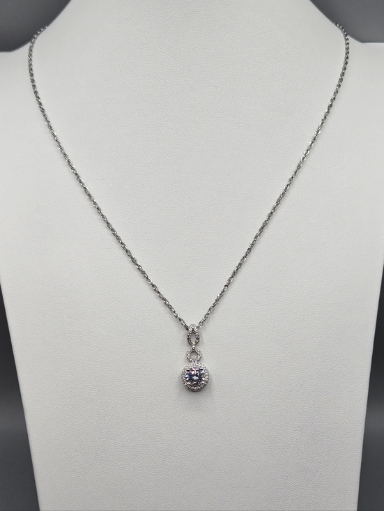 Swarovski Crystal Elements Silver Halo Drop Necklace Clear 20-22 inch Bridal - Picture 5 of 5